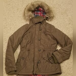 Vintage AEO Cinched Waist Multi Pocketed Detachable Faux Fur Hood Coat